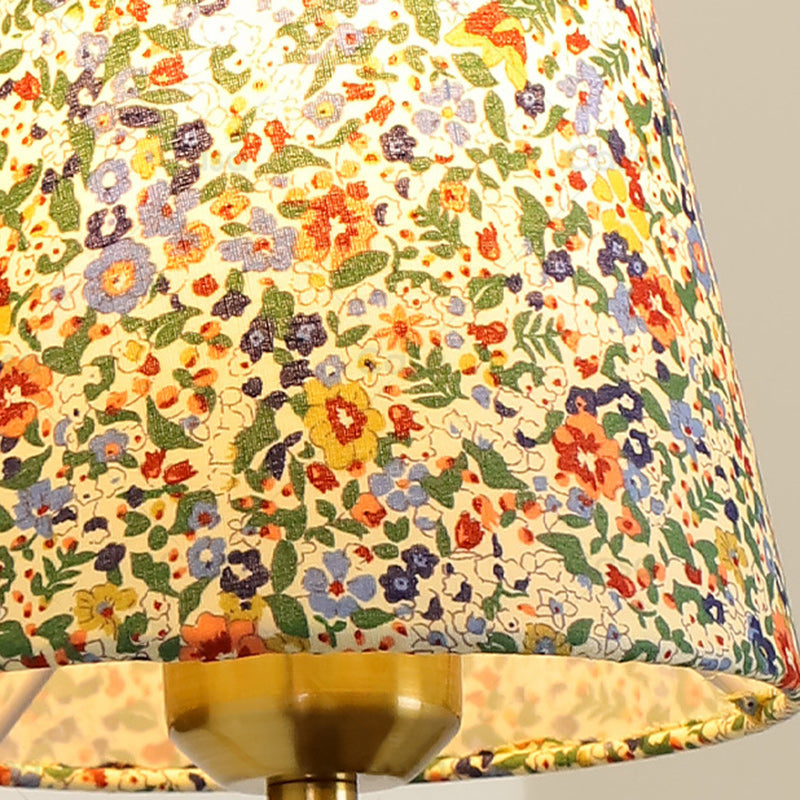 Contemporary Retro Flower Pattern Solid Wood Hardware PVC Fabric Lampshade 1- Light Wall Sconce Lamp For Living Room