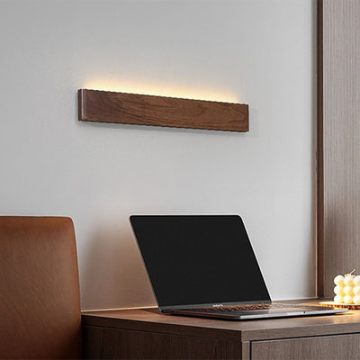 Modern Minimalist Rectangular Strip Aluminum Walnut PC LED Wall Sconce Lamp For Living Room