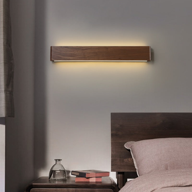 Modern Minimalist Rectangular Strip Aluminum Walnut PC LED Wall Sconce Lamp For Living Room