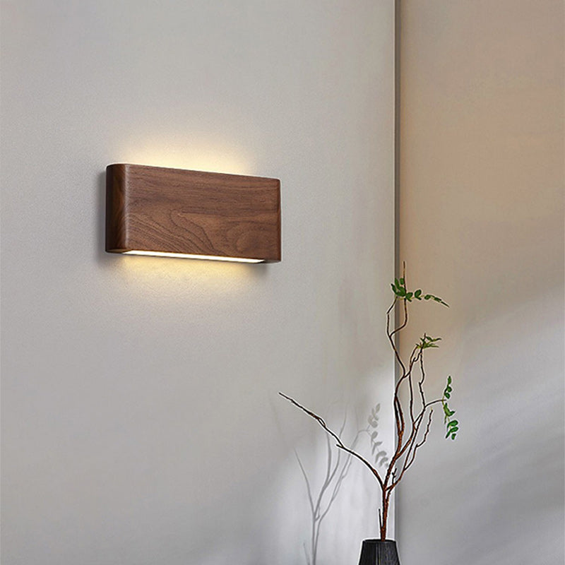 Modern Minimalist Rectangular Strip Aluminum Walnut PC LED Wall Sconce Lamp For Living Room