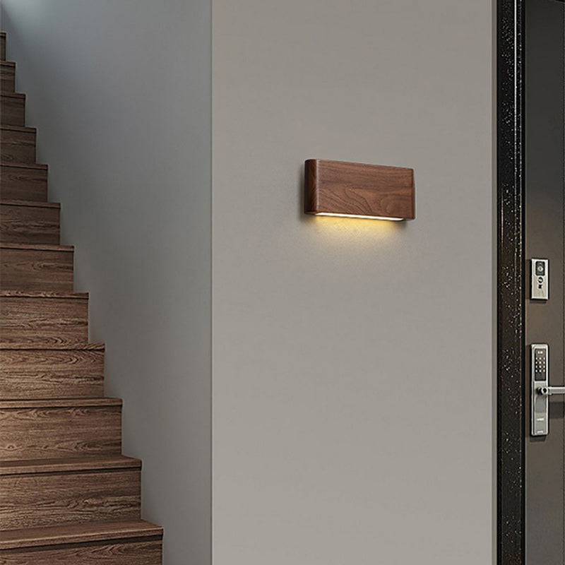 Modern Minimalist Rectangular Strip Aluminum Walnut PC LED Wall Sconce Lamp For Living Room