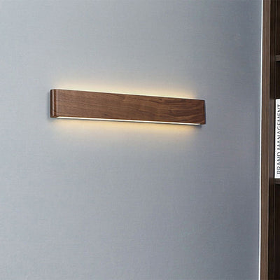 Modern Minimalist Rectangular Strip Aluminum Walnut PC LED Wall Sconce Lamp For Living Room