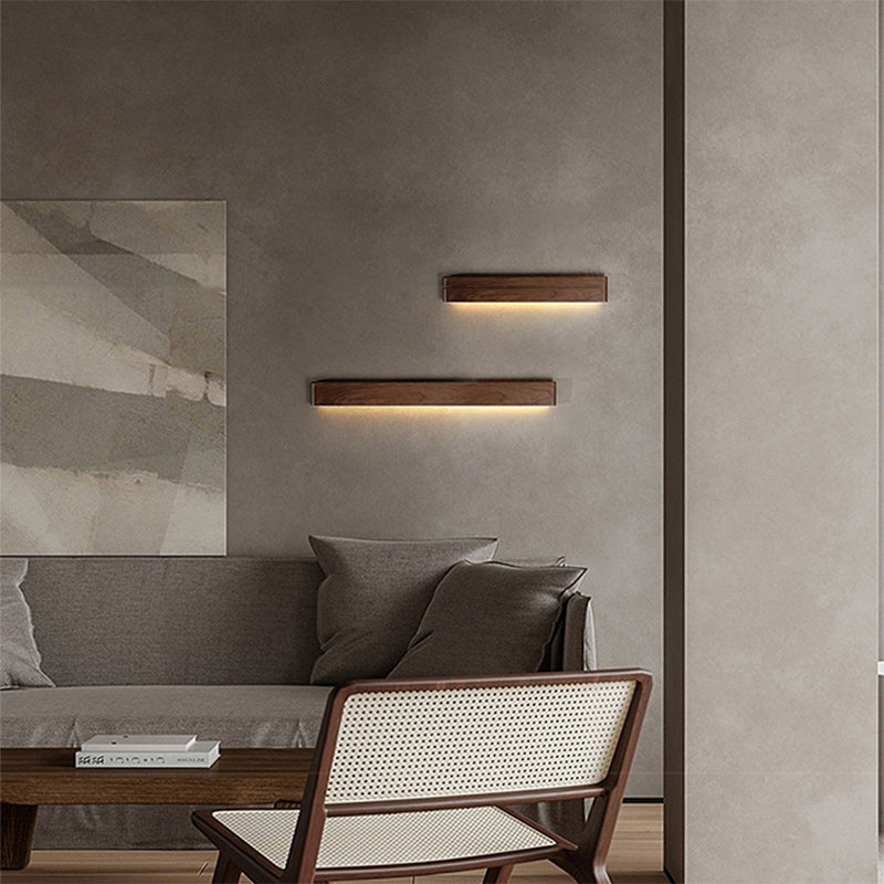 Modern Minimalist Rectangular Strip Aluminum Walnut PC LED Wall Sconce Lamp For Living Room