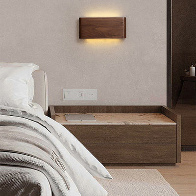 Modern Minimalist Rectangular Strip Aluminum Walnut PC LED Wall Sconce Lamp For Living Room