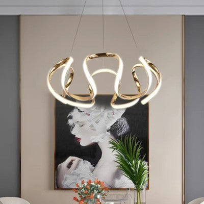 Contemporary Nordic Irregular Curve Iron Aluminum Silicone LED Chandeliers For Dining Room