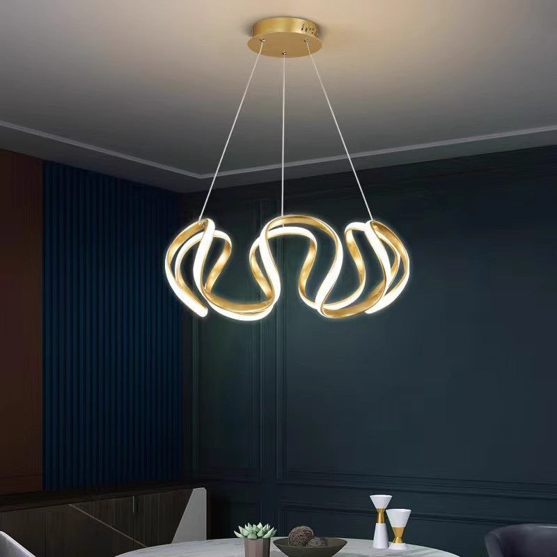 Contemporary Nordic Irregular Curve Iron Aluminum Silicone LED Chandeliers For Dining Room