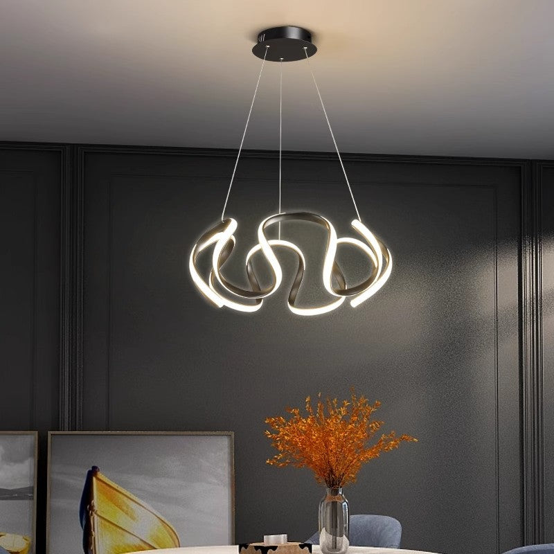 Contemporary Nordic Irregular Curve Iron Aluminum Silicone LED Chandeliers For Dining Room