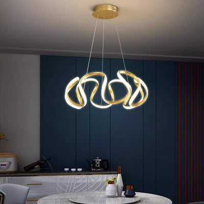 Contemporary Nordic Irregular Curve Iron Aluminum Silicone LED Chandeliers For Dining Room