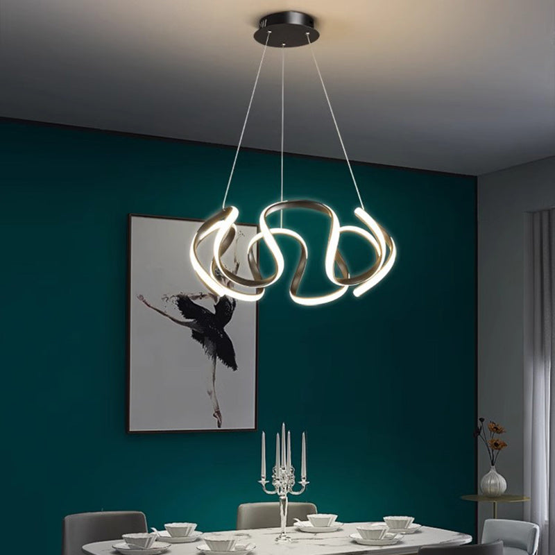 Contemporary Nordic Irregular Curve Iron Aluminum Silicone LED Chandeliers For Dining Room