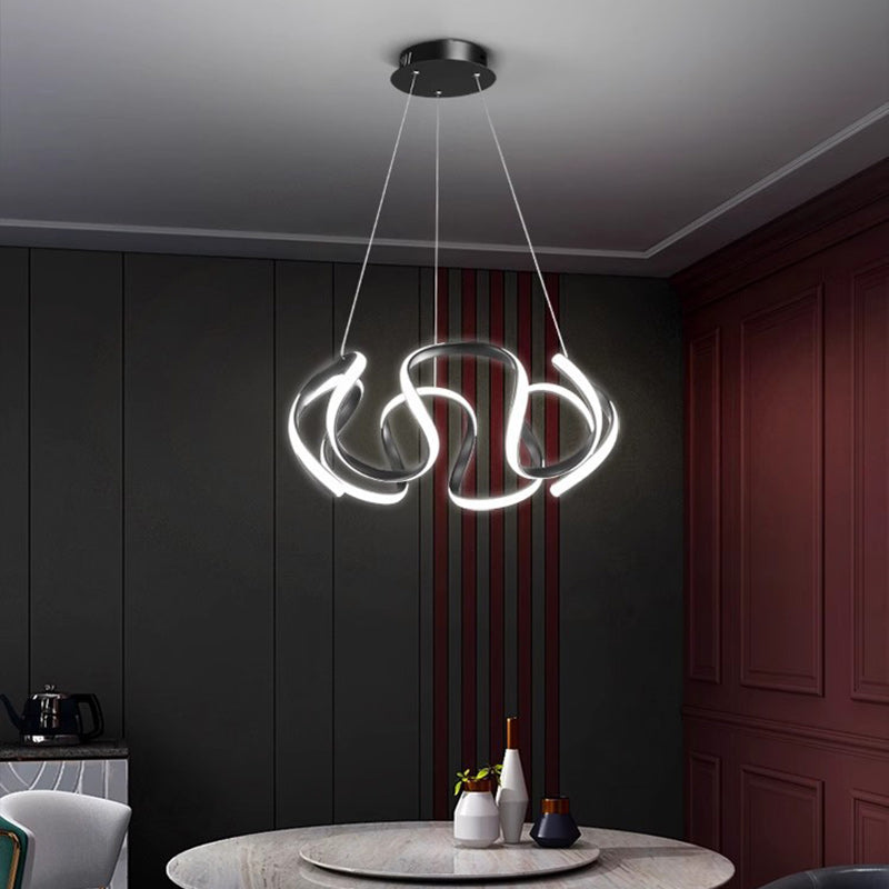 Contemporary Nordic Irregular Curve Iron Aluminum Silicone LED Chandeliers For Dining Room