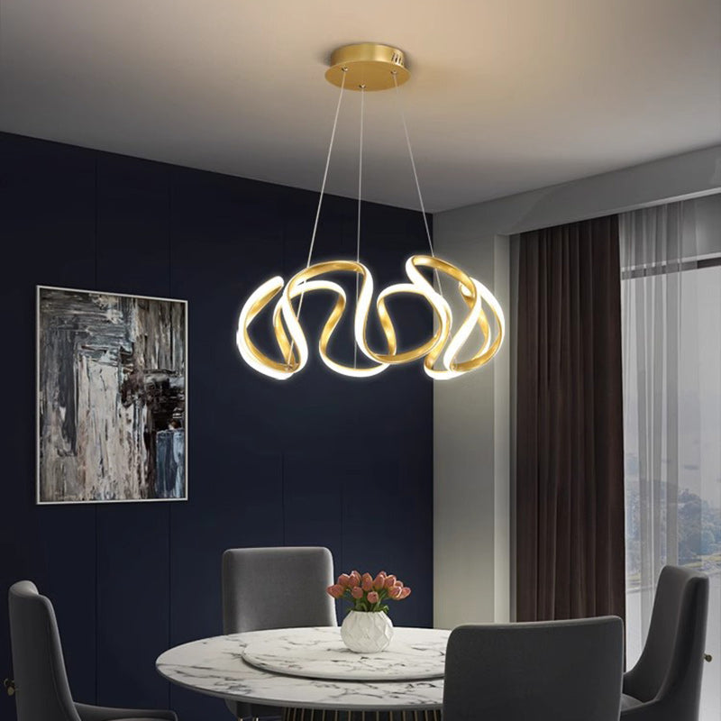 Contemporary Nordic Irregular Curve Iron Aluminum Silicone LED Chandeliers For Dining Room