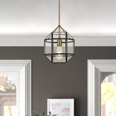 Contemporary Scandinavian Polygonal Cube Copper Glass Lampshade 1 - Light Pendant Light For Dining Room