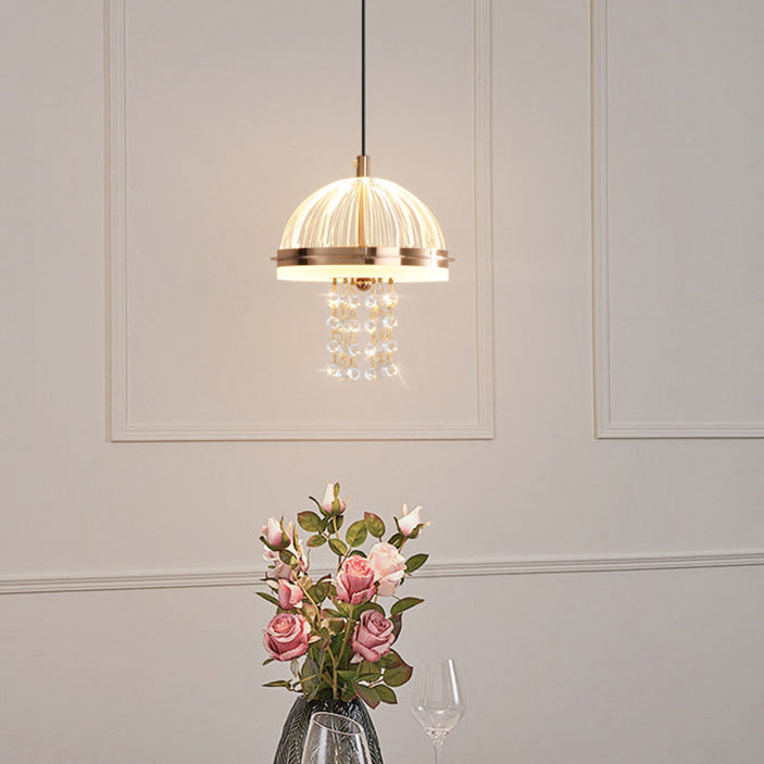 Modern Luxury Jellyfish Shape Iron Crystal Acrylic Lampshade LED Pendant Light For Dining Room