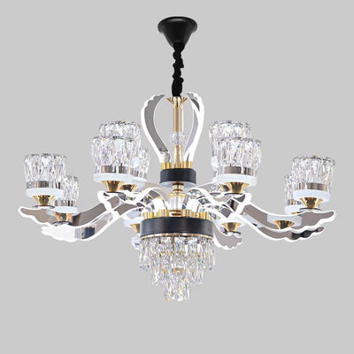 Modern Luxury Stainless Steel Acrylic Crystal Cylinder Lampshade LED Chandelier For Dining Room