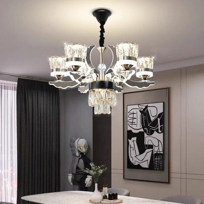 Modern Luxury Stainless Steel Acrylic Crystal Cylinder Lampshade LED Chandelier For Dining Room