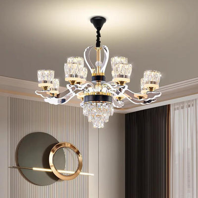 Modern Luxury Stainless Steel Acrylic Crystal Cylinder Lampshade LED Chandelier For Dining Room