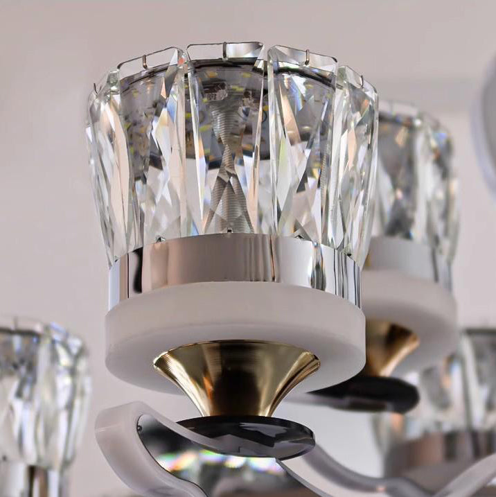 Modern Luxury Stainless Steel Acrylic Crystal Cylinder Lampshade LED Chandelier For Dining Room