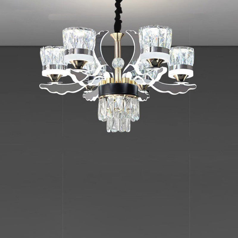 Modern Luxury Stainless Steel Acrylic Crystal Cylinder Lampshade LED Chandelier For Dining Room