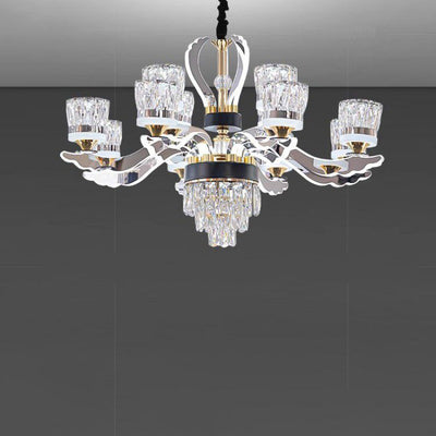 Modern Luxury Stainless Steel Acrylic Crystal Cylinder Lampshade LED Chandelier For Dining Room