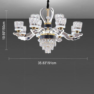 Modern Luxury Stainless Steel Acrylic Crystal Cylinder Lampshade LED Chandelier For Dining Room