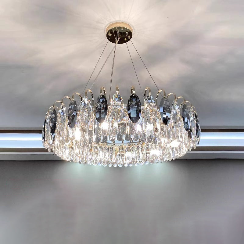 Modern Luxury Dome Round Hardware Crystal Lampshade 6/8/10/12 - Light Chandelier For Living Room