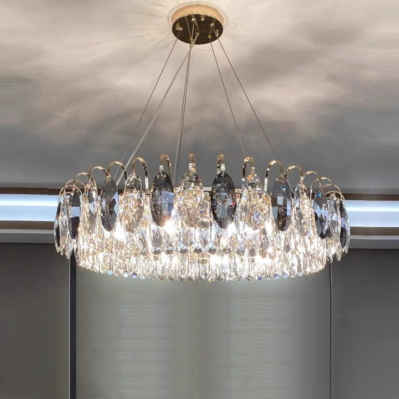 Modern Luxury Dome Round Hardware Crystal Lampshade 6/8/10/12 - Light Chandelier For Living Room