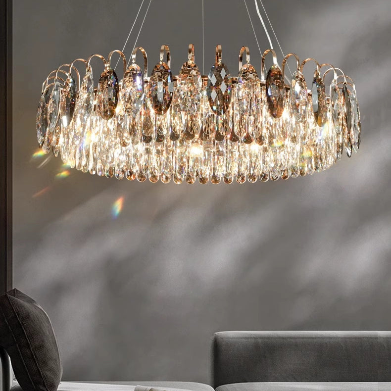 Modern Luxury Dome Round Hardware Crystal Lampshade 6/8/10/12 - Light Chandelier For Living Room