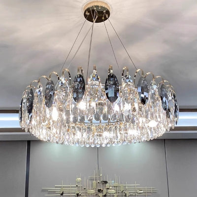 Modern Luxury Dome Round Hardware Crystal Lampshade 6/8/10/12 - Light Chandelier For Living Room