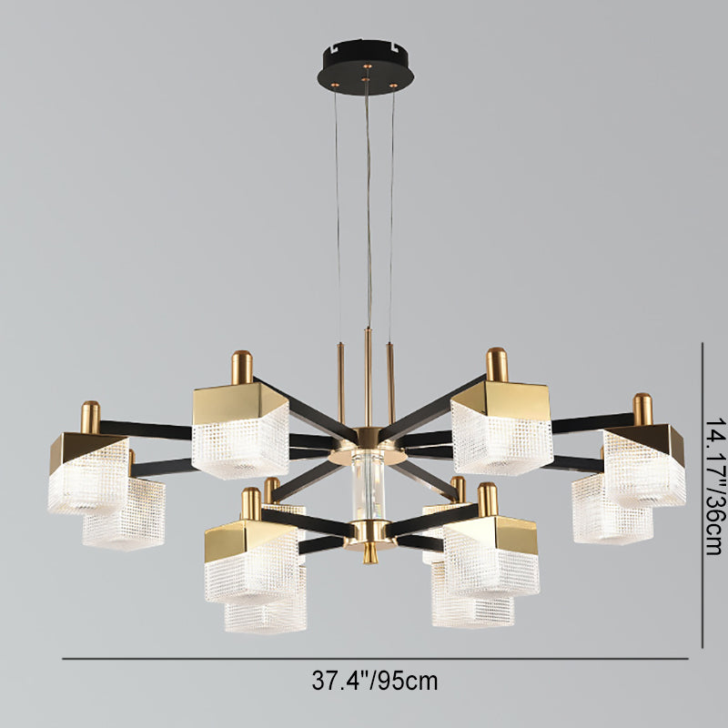 Contemporary Nordic Dome Cube Blocks Aluminum Acrylic Lampshade Iron LED Chandelier For Living Room