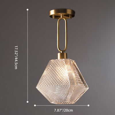 Contemporary Nordic Dome Polygonal Cube Full Copper Glass Lampshade 1 - Light Pendant Light For Living Room