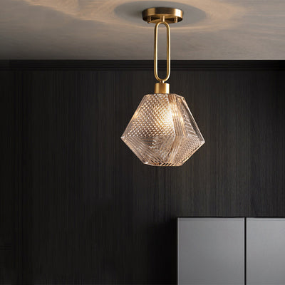 Contemporary Nordic Dome Polygonal Cube Full Copper Glass Lampshade 1 - Light Pendant Light For Living Room