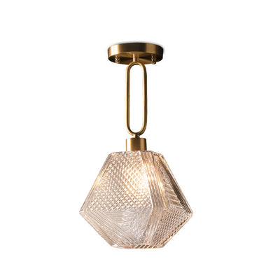 Contemporary Nordic Dome Polygonal Cube Full Copper Glass Lampshade 1 - Light Pendant Light For Living Room