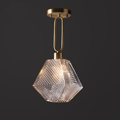 Contemporary Nordic Dome Polygonal Cube Full Copper Glass Lampshade 1 - Light Pendant Light For Living Room