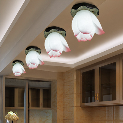 Traditional Chinese Lotus Shape Resin Hardware 1 - Light Semi-Flush Mount Ceiling Light For Living Room