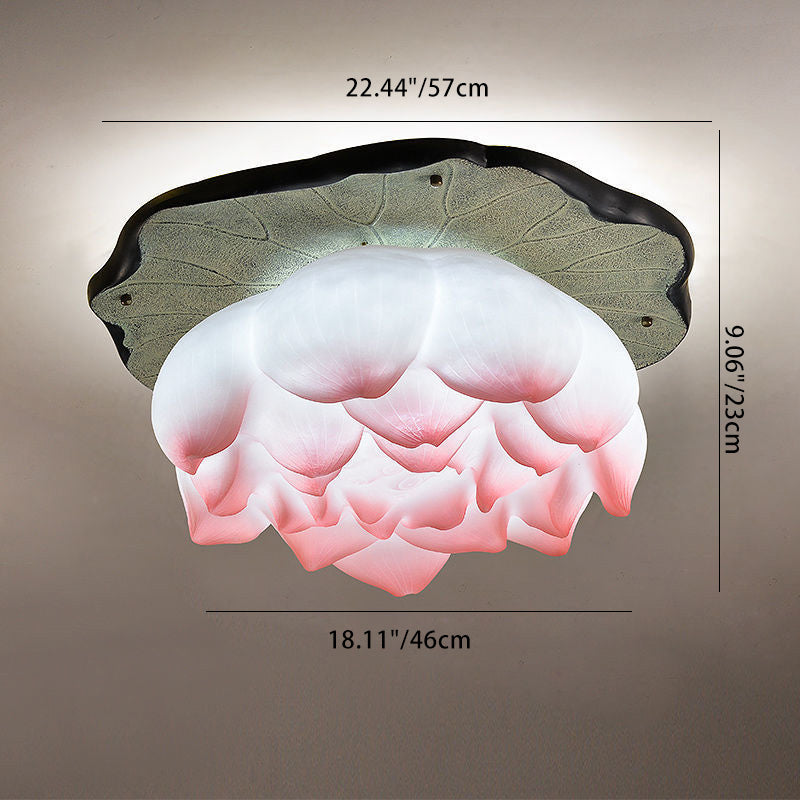 Traditional Chinese Lotus Shape Resin Hardware 1 - Light Semi-Flush Mount Ceiling Light For Living Room