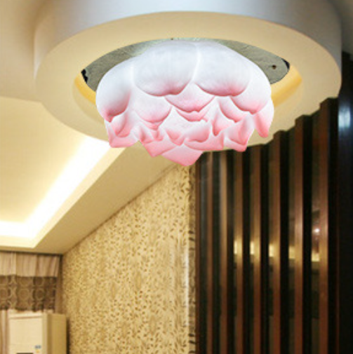 Traditional Chinese Lotus Shape Resin Hardware 1 - Light Semi-Flush Mount Ceiling Light For Living Room