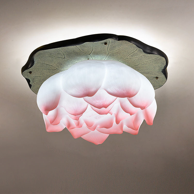 Traditional Chinese Lotus Shape Resin Hardware 1 - Light Semi-Flush Mount Ceiling Light For Living Room