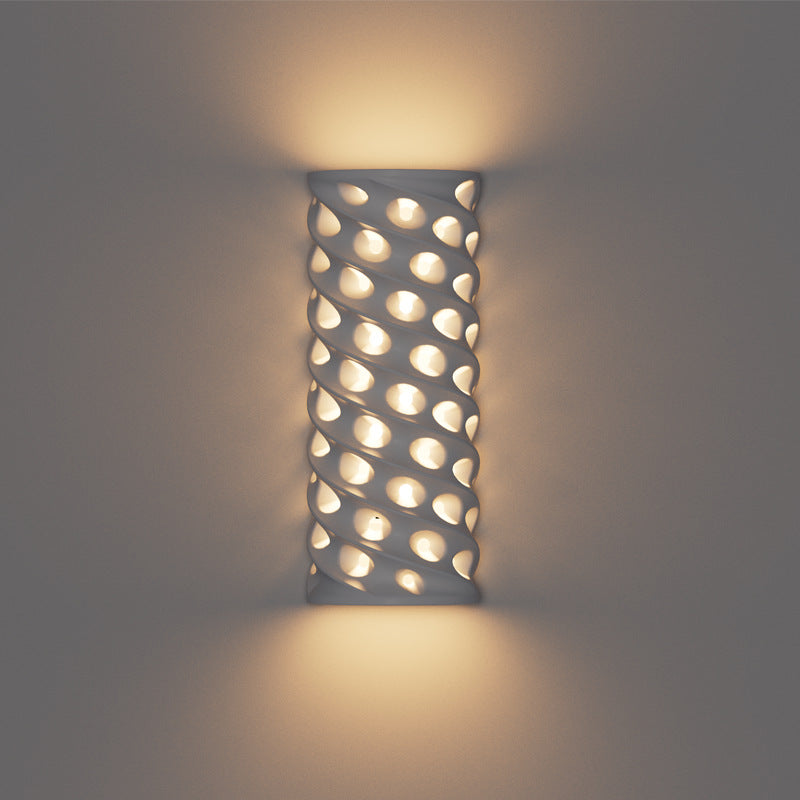 Modern Minimalist Cylinder Hollow Corrugated Ceramics Lampshade Waterproof LED Wall Sconce Lamp For Living Room