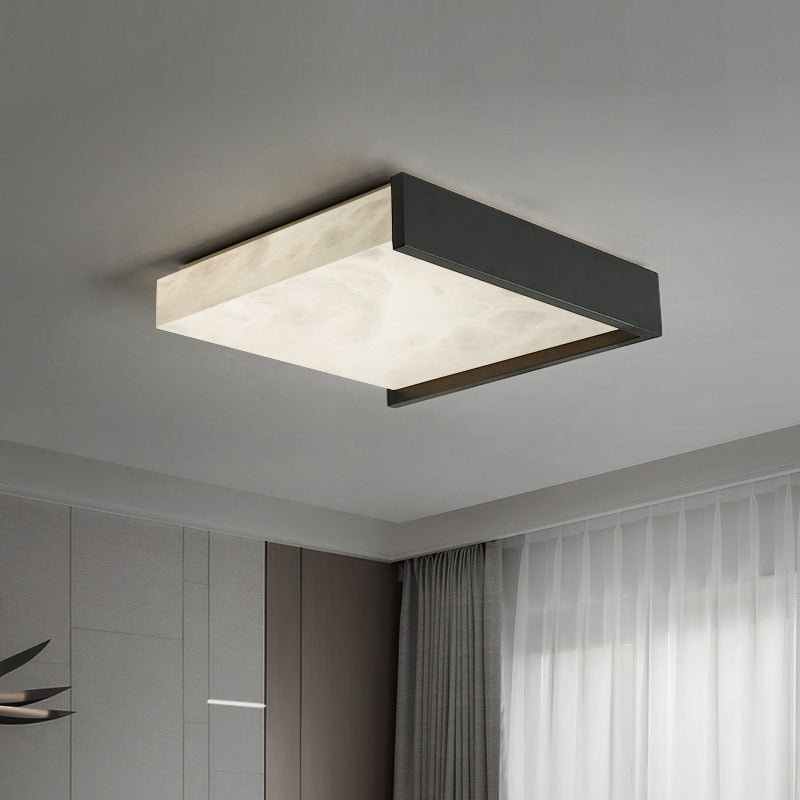 Contemporary Scandinavian Square Marble Copper LED Flush Mount Ceiling Light For Bedroom