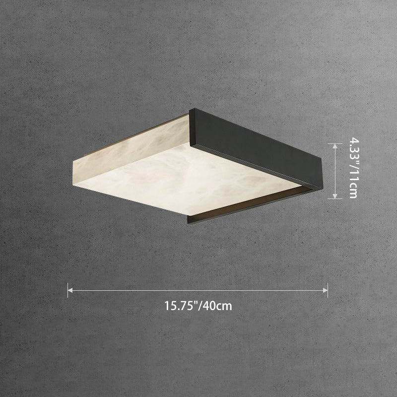 Contemporary Scandinavian Square Marble Copper LED Flush Mount Ceiling Light For Bedroom