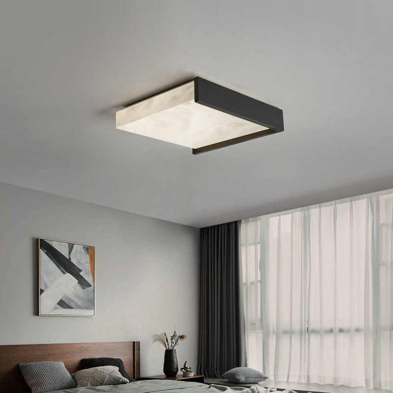 Contemporary Scandinavian Square Marble Copper LED Flush Mount Ceiling Light For Bedroom