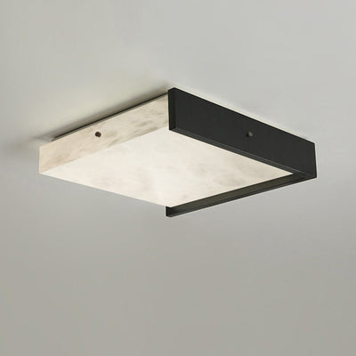 Contemporary Scandinavian Square Marble Copper LED Flush Mount Ceiling Light For Bedroom