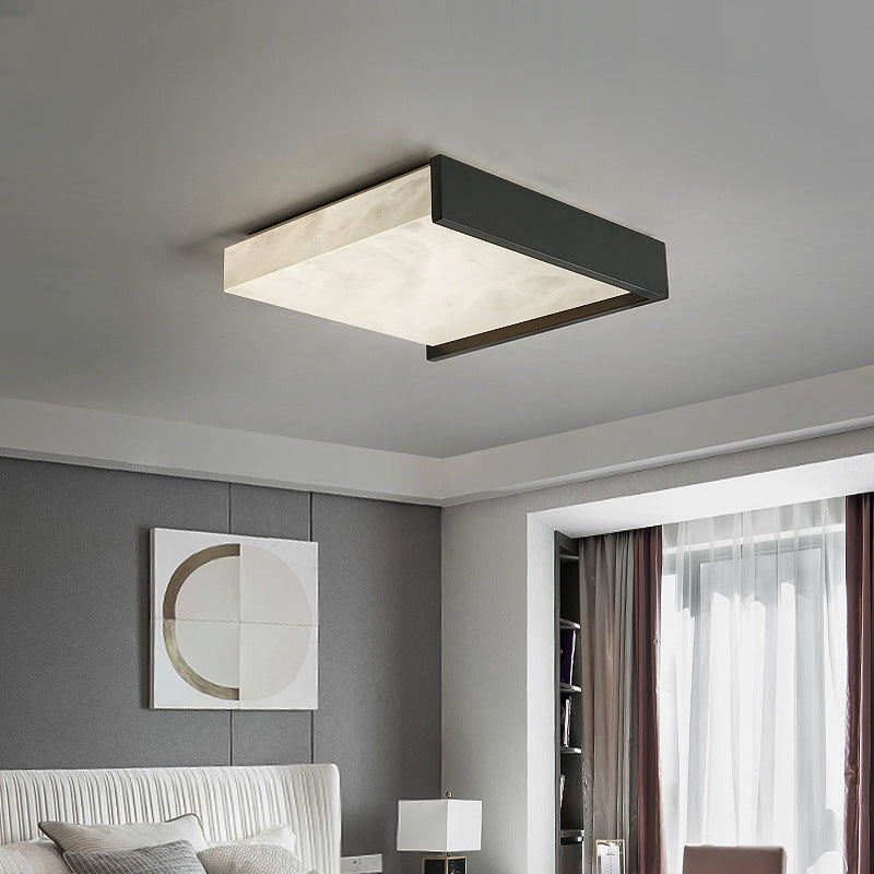 Contemporary Scandinavian Square Marble Copper LED Flush Mount Ceiling Light For Bedroom