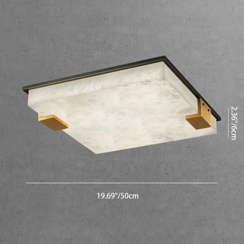 Modern Art Deco Square Full Marble Copper LED Flush Mount Ceiling Light For Bedroom