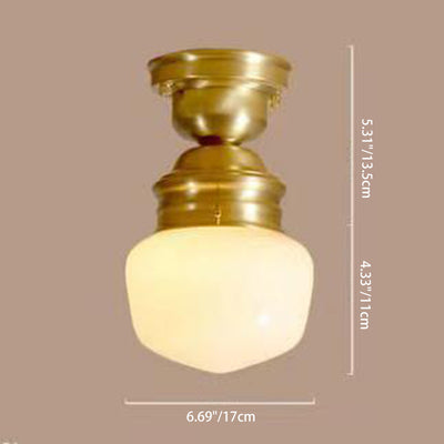 Contemporary Simplicity Dome Full Copper Glass Lampshade 1 - Light Semi-Flush Mount Light For Hallways