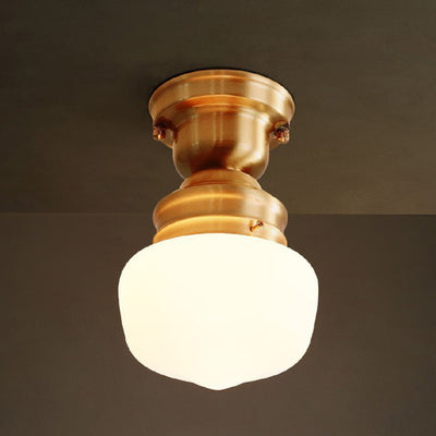 Contemporary Simplicity Dome Full Copper Glass Lampshade 1 - Light Semi-Flush Mount Light For Hallways