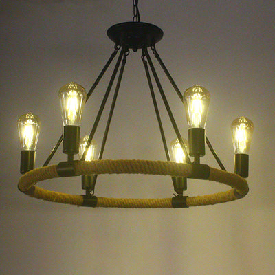 Traditional Farmhouse Round Hemp Rope Iron Hardware 6/8 - Light Chandeliers For Dining Room