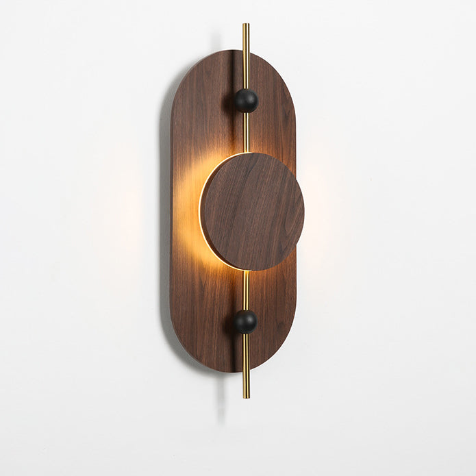 Modern Art Deco Round Oval Solid Wood Iron Splicing LED Wall Sconce Lamp For Living Room