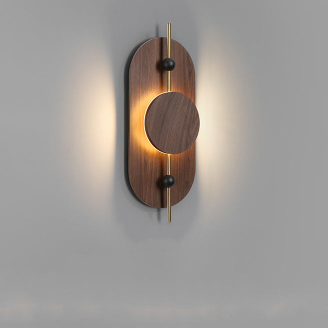 Modern Art Deco Round Oval Solid Wood Iron Splicing LED Wall Sconce Lamp For Living Room