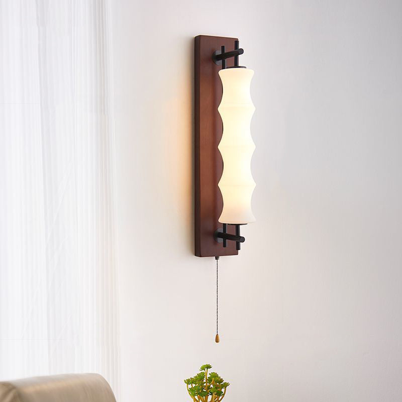 Contemporary Retro Rectangular Cylinder Solid Wood Iron Glass LED Wall Sconce Lamp For Living Room